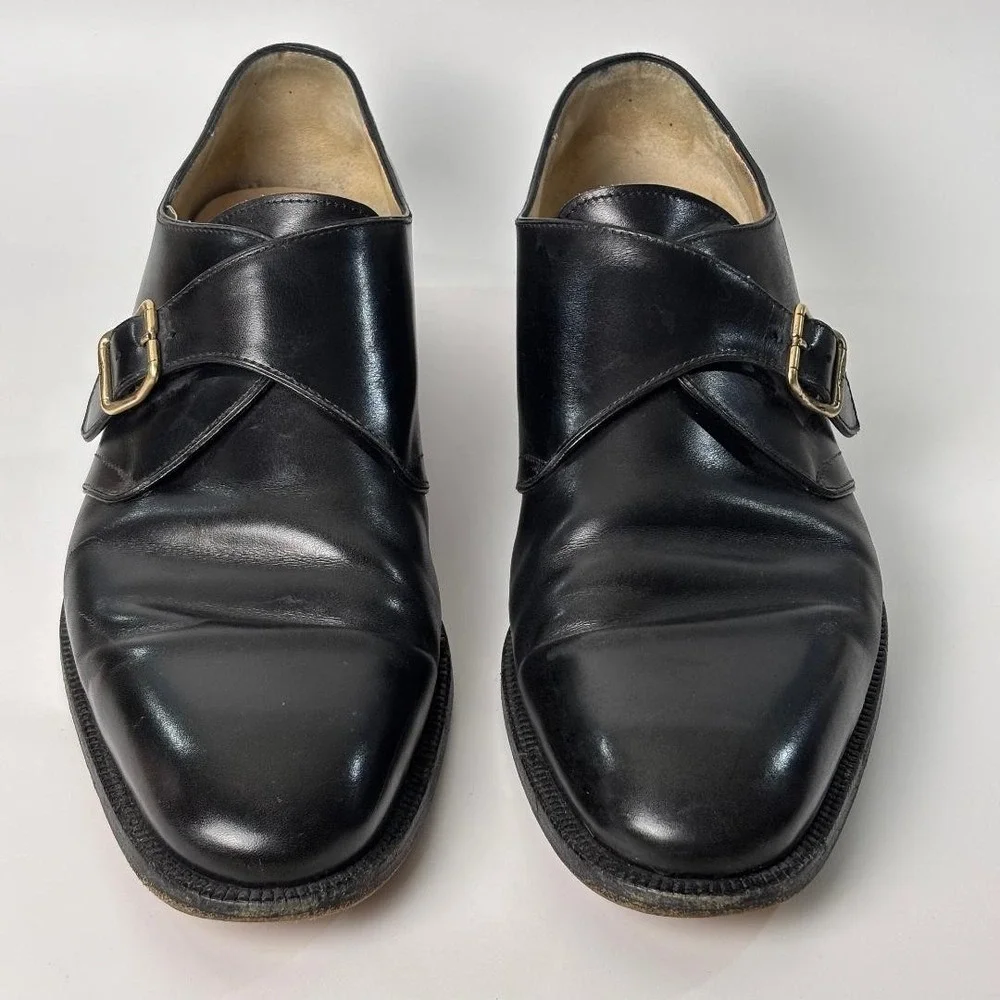 Salvatore Ferragamo Black Leather Monk Strap Dress Shoes Mens 12 D Italy Buckle